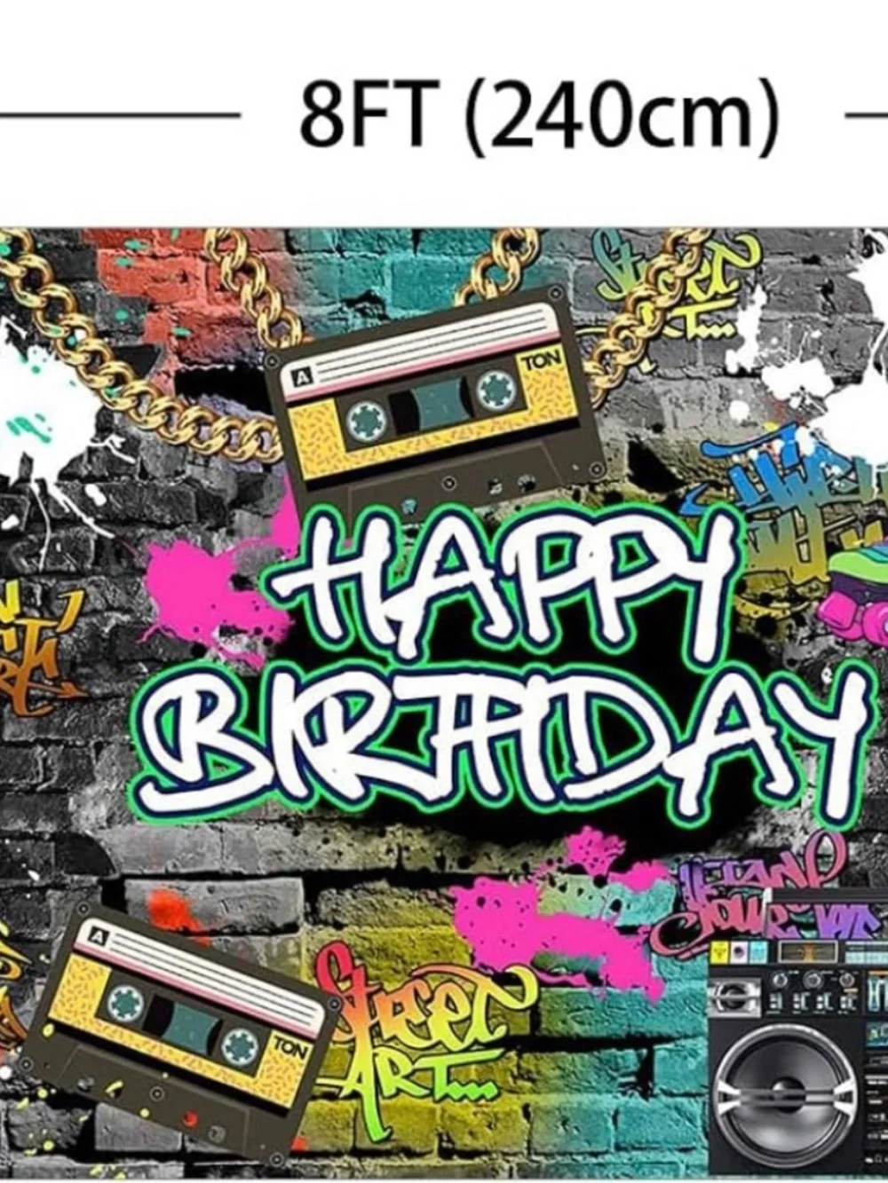 NWOT Mocsicka 80s 90s Graffiti Hip Hop Birthday Backdrop 8x6